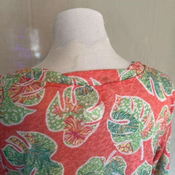 Hearts of Palm tropical print blouse embellished neck coral lime pineapple large - Picture 11 of 16